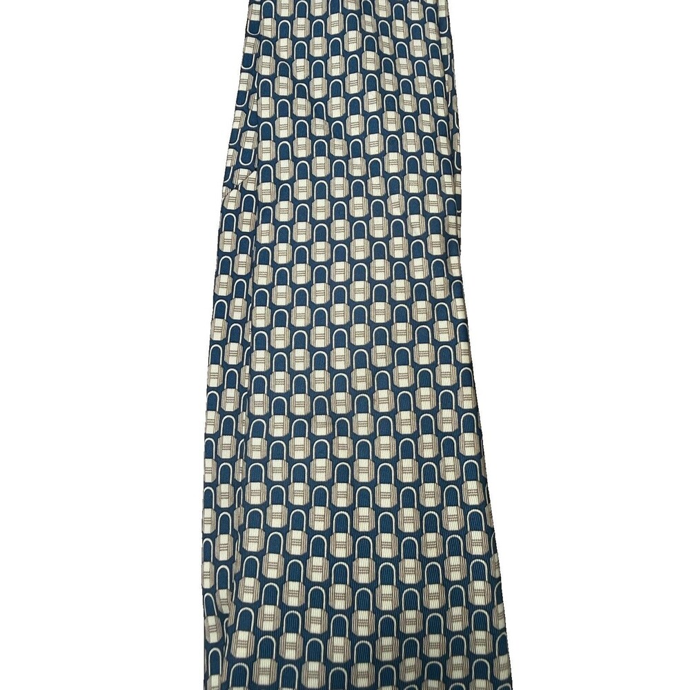 Hermes Men's Blue Padlock Print 100% Silk Tie, 7415 HA